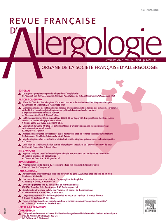 Abonnement Revue française d’allergologie